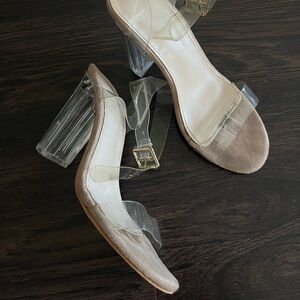 Clear Strap Nude Block Heel Sandals for Women